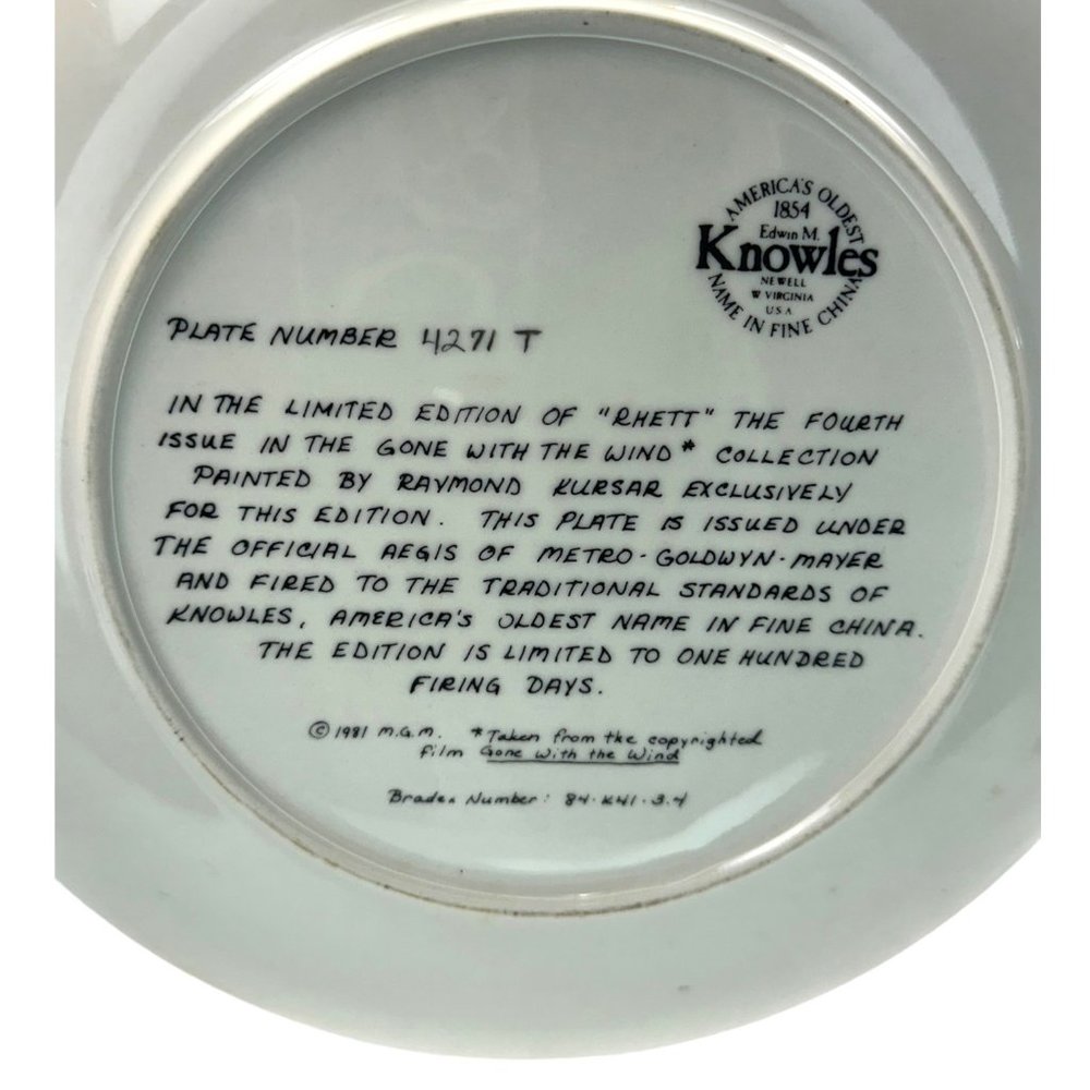 Gone With The Wind " Rhett" Plate 8.5" Vintage 1981 by Knowles - Picture 6 of 9